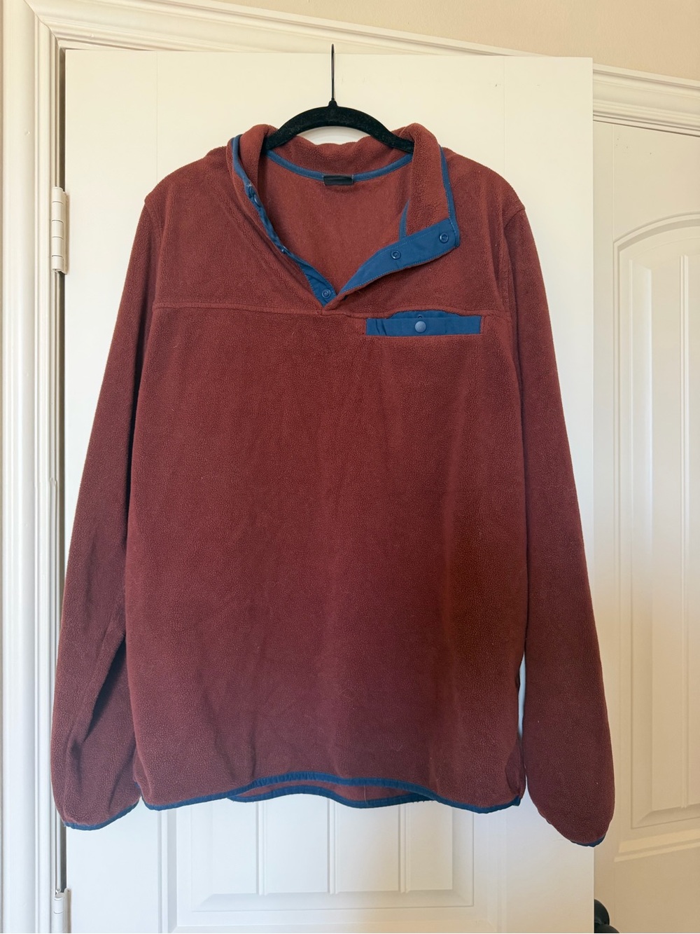 32 Degrees Men's Rust Fleece Zip Pullover with Blue Trim